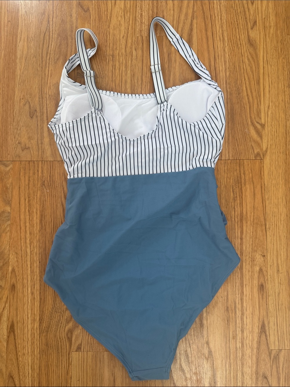 Striped Knot Bust Blue One-Piece Swimsuit - Picture 3 of 5